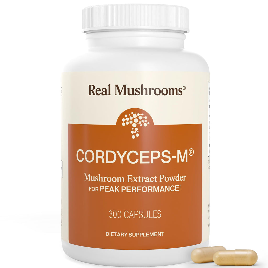 Real Mushrooms Capsules Supplements - Organic Cordyceps Mushroom Powder in Capsules - Energy and Performance Mushrooms with Verified Beta Glucans - Vegan, Non-GMO, 300 Capsules Real Mushrooms Au supplements