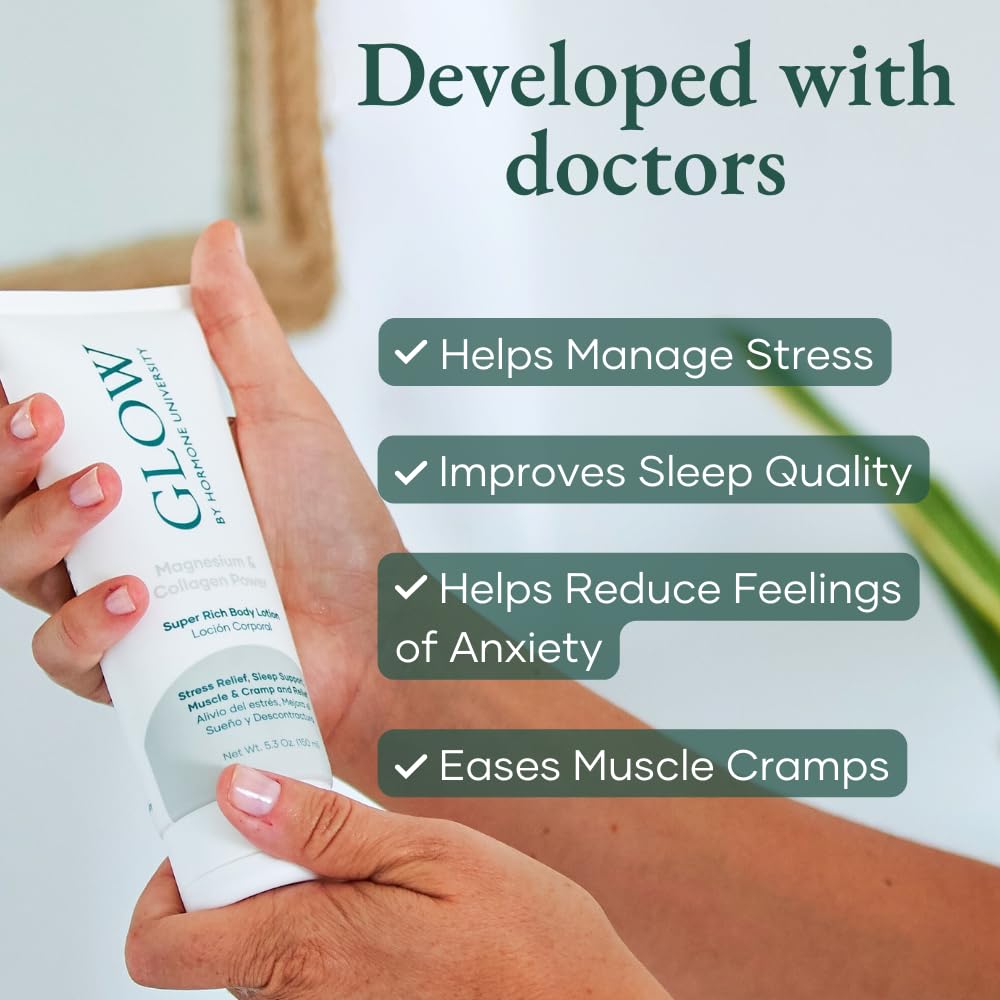 Glow by Hormone University - Magnesium Lotion with Collagen - Magnesium Cream - Bedtime Routine Sleep Lotion - The Highest Concentration of Genuine Zechstein Magnesium Chloride (Pack of 1) Glow Botanica Au supplements