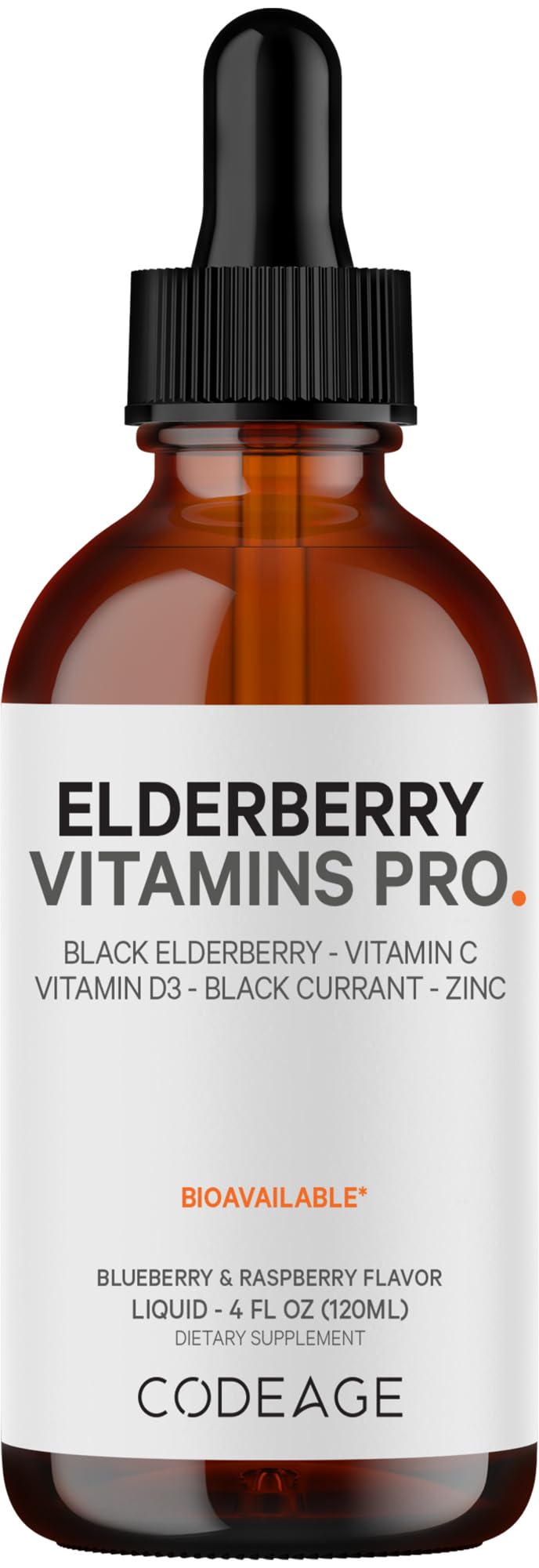 Codeage Elderberry Vitamins Pro - Organic Black Elderberry Liquid Drops - Vitamin C, D3, Zinc, Black Currant - 2-Month Supply - Black Sambucus Liquid - Supplement for Adults & Kids - 4 fl oz Codeage Au supplements