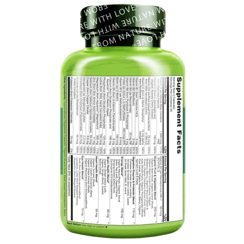 NATURELO Mens Multivitamins - Whole Food Multivitamin for Men with Vitamins, Minerals - 120 Vegetarian Capsules for Energy, Brain, Heart, Eye Health* NATURELO Au supplements