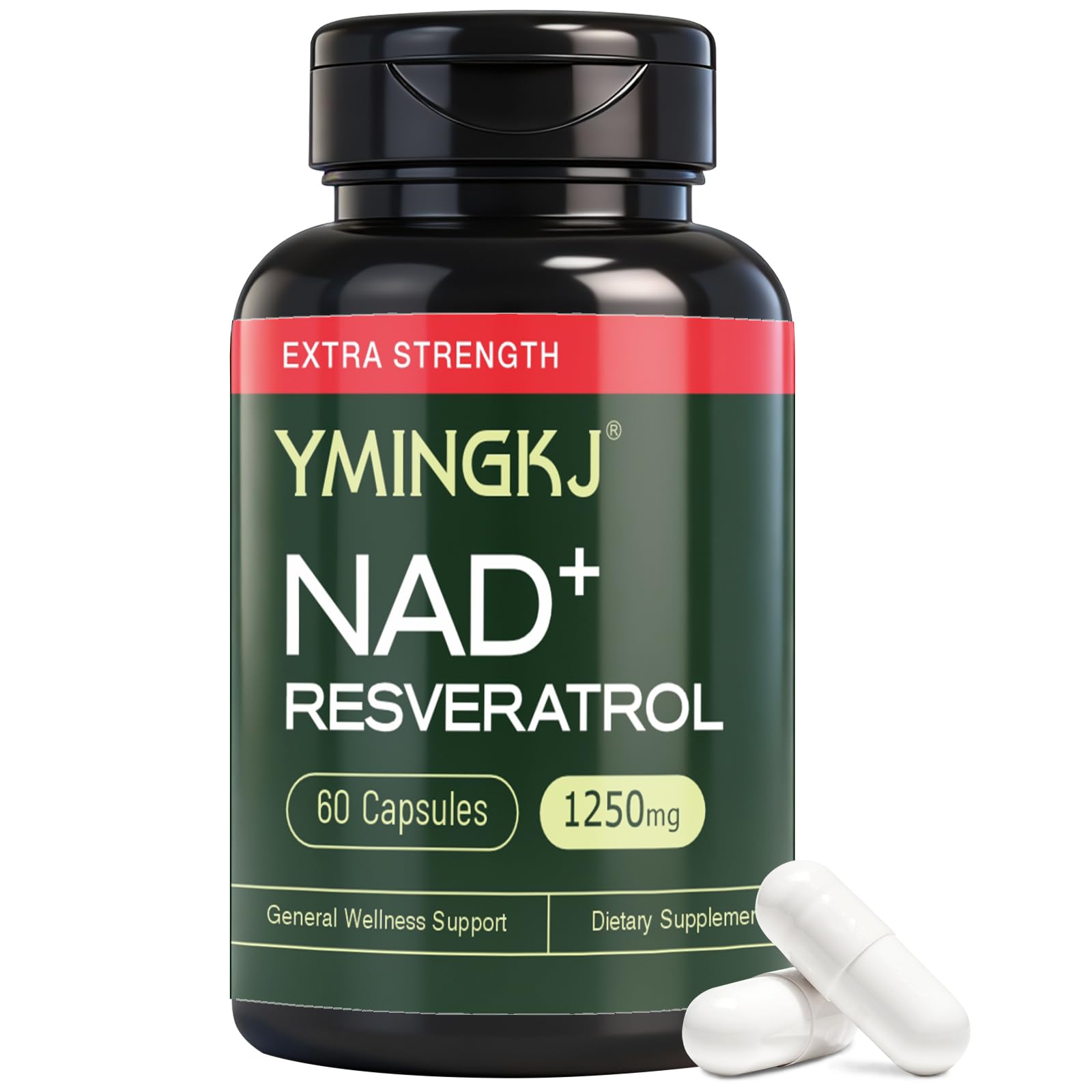 YMINGKJ NAD+ Supplement with Resveratrol 1200mg – Nicotinamide Adenine Dinucleotide & Trans-Resveratrol 50mg, Anti-Aging Cellular Energy & Metabolism Support, 60 Vegetarian Capsules (30 Servings) YMINGKJ Au supplements