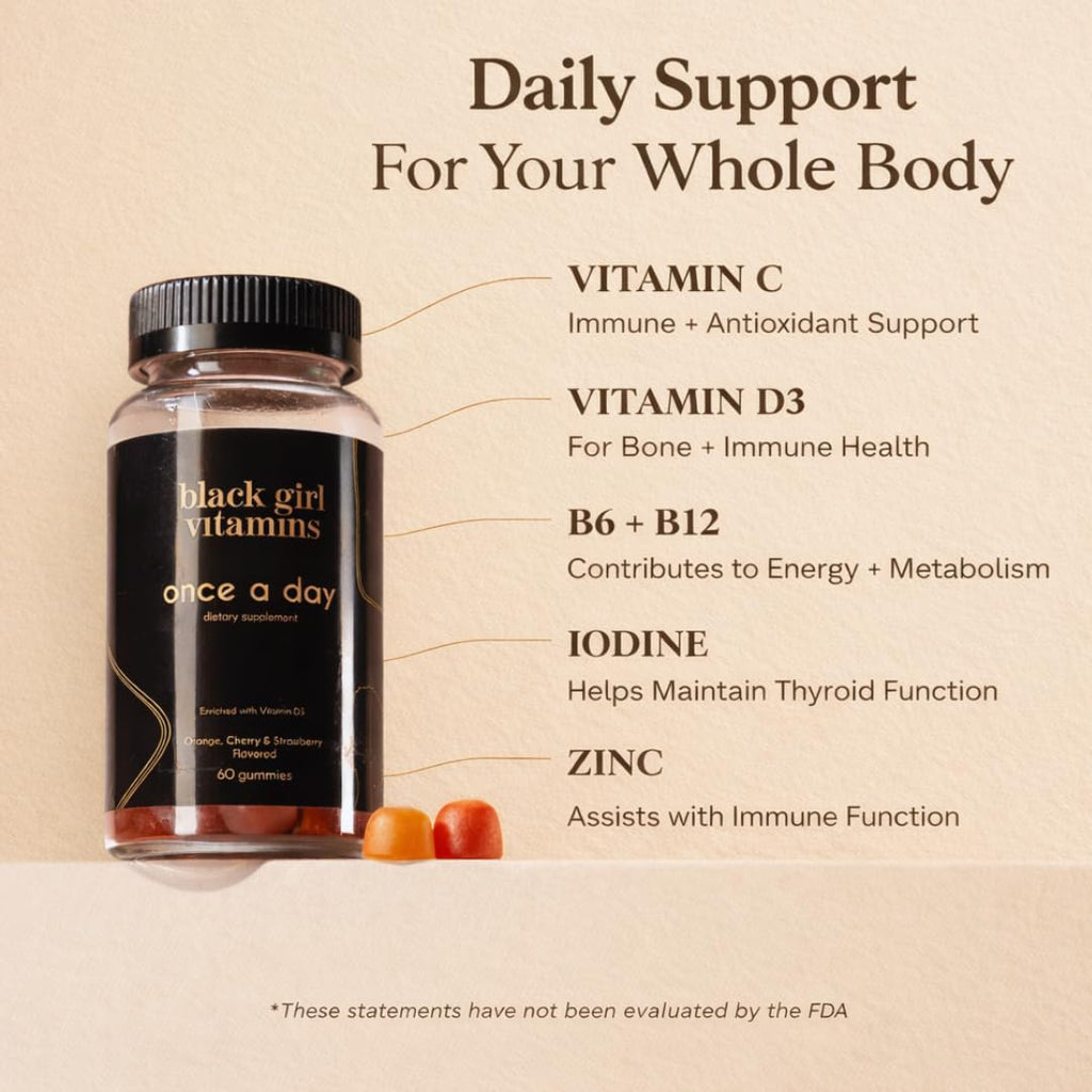 Black Girl Vitamins Once a Day - Womens Multivitamin Gummy - Vitamin A, B, C, E and Zinc. Multivitamin for Women, Immune Support. Vegan