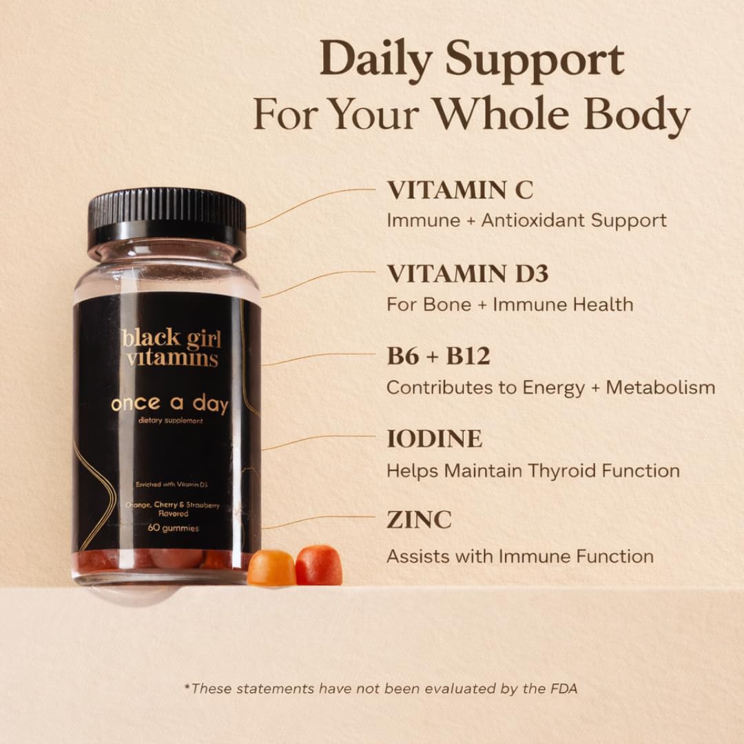 Black Girl Vitamins Once a Day - Womens Multivitamin Gummy - Vitamin A, B, C, E and Zinc. Multivitamin for Women, Immune Support. Vegan