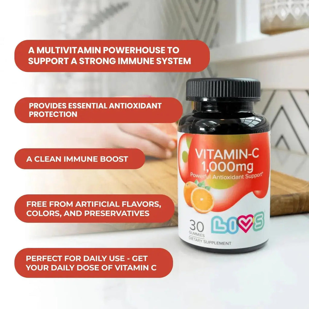 Vitamin C 1000mg Gummies for Kids & Adults |Antioxidant & Immune Support Supplement | Vegan Multivitamin for Hair, Skin & Nails LIVS Au supplements