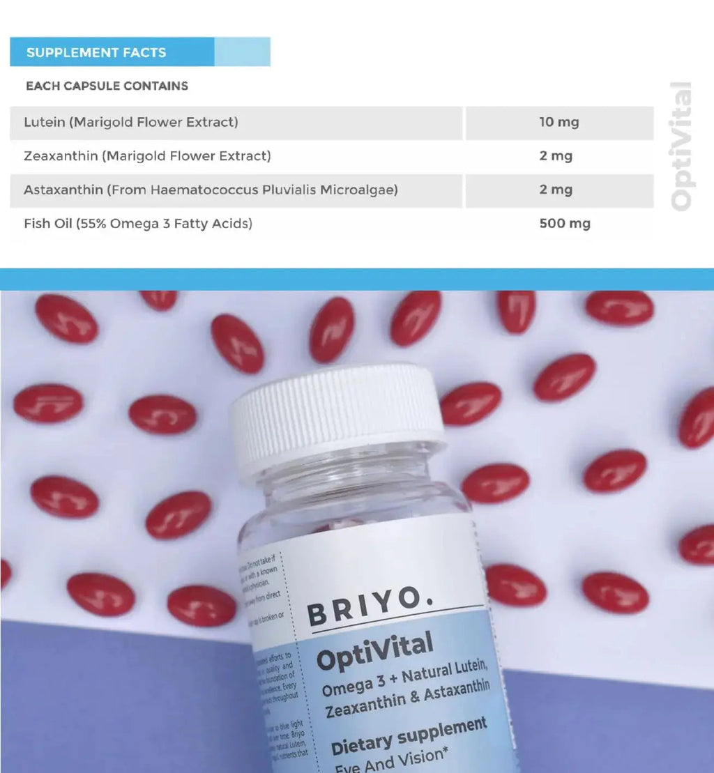 Briyo OptiVital Eye Health Supplement – Lutein, Zeaxanthin, Astaxanthin & Omega-3 from Natural Sources – Supports Vision Briyosis Au supplements