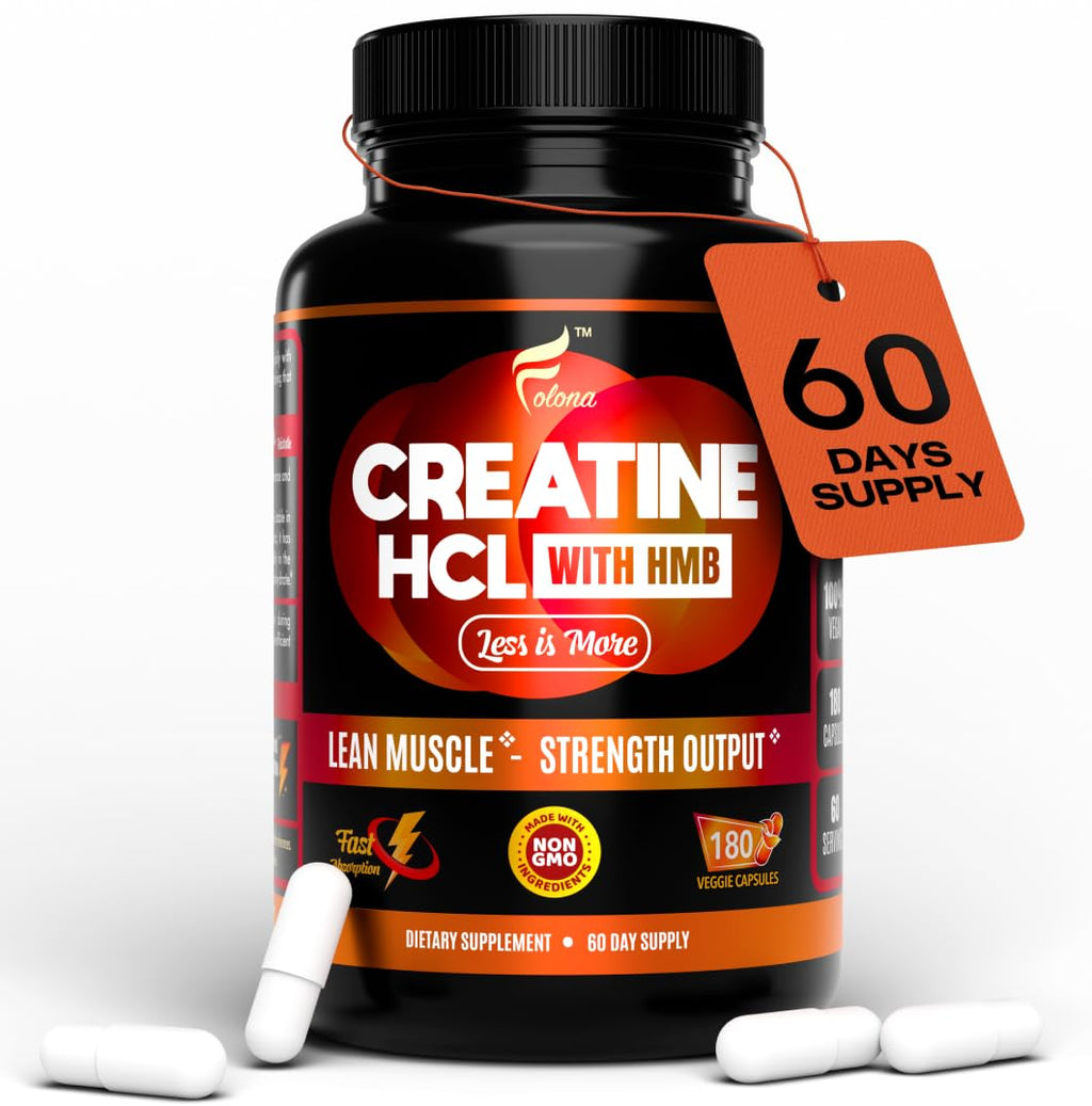 Creatine HCL Capsules with HMB - Workout Supplement for Men & Women, Muscle Builder, Endurance, Strength, Superior to Monohydrate: Instantized for Max Absorption, No Load