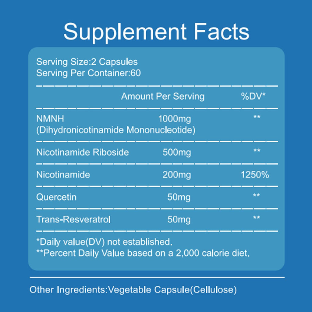 YZQ WAIDE NMNH (Dihydronicotinamide Mononucleotide), 1000mg NMNH Supplement to Boost NAD+ Levels Resveratrol Supplement with Quercetin for Energy, Aging, Non-GMO, Gluten Free, 120 Capsules YZQ WAIDE Au supplements