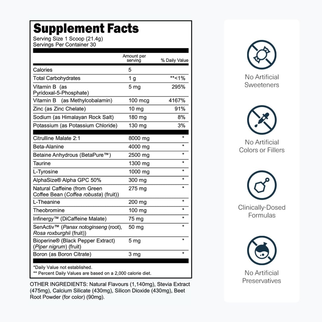 Transparent Labs Bulk Black Pre Workout - Clinically Dosed, Sugar Free Preworkout for Men and Women with Beta Alanine Powder, Citrulline Malate