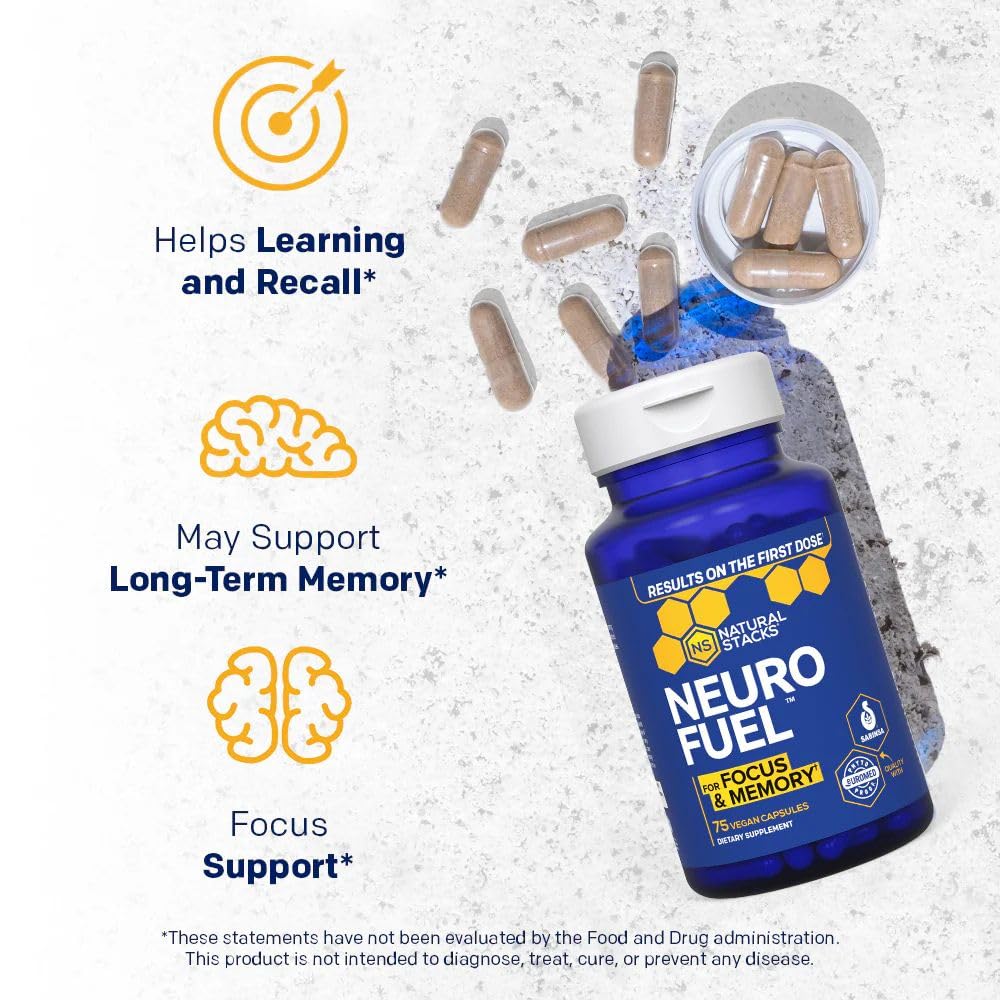NATURAL STACKS Original NeuroFuel Nootropic Brain Support Supplement - 750mg L-Carnitine & 500mg L-Phenylalanine - Brain Supplement for Memory and Focus* - 75 Focus Pills NATURAL STACKS Au supplements