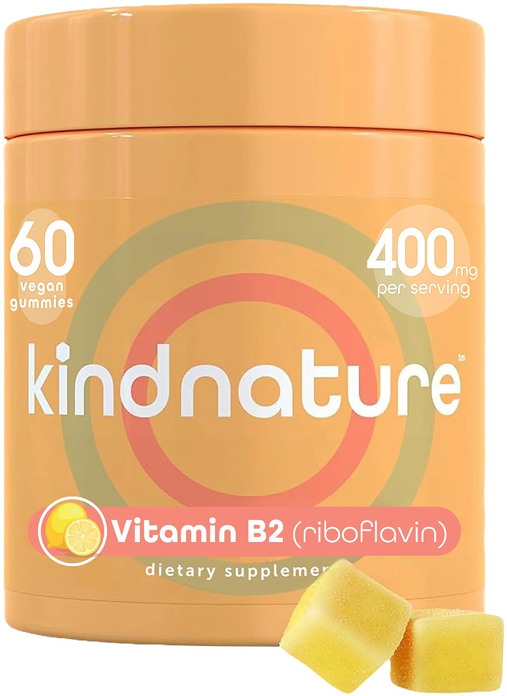 kindnature Vitamin B2 Gummies - Riboflavin 400mg Supplement for Kids & Adults - Non-GMO, Soy & Gluten-Free