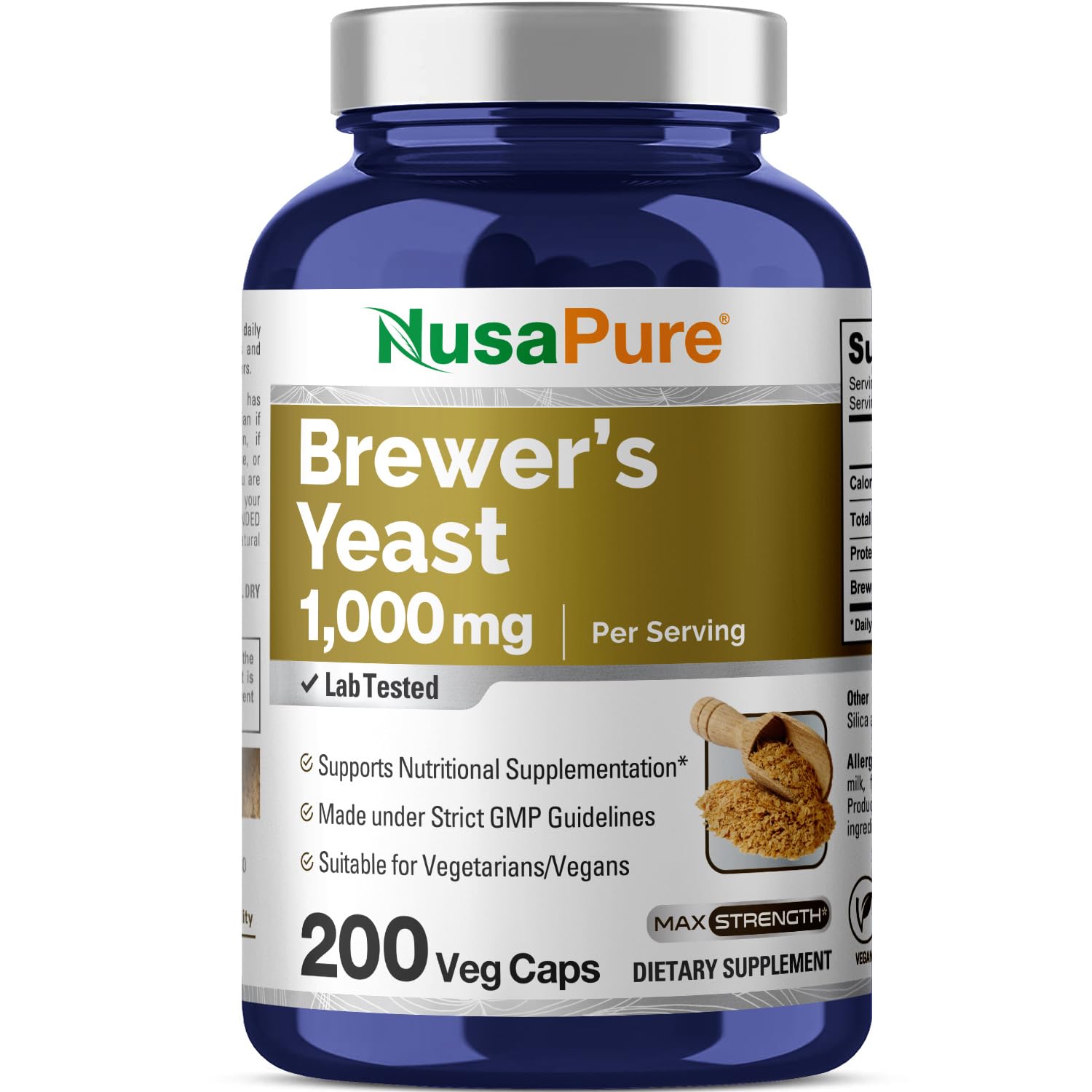NusaPure Brewer’s Yeast - Suitable for Vegetarian/Vegan, Non - GMO - 1000mg 200 Capsules NusaPure Au supplements