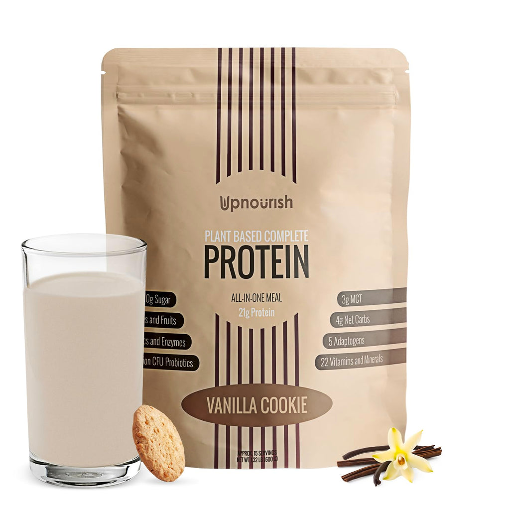 UpNourish Vanilla Cookie Vegan Protein Powder 54 Superfoods Powder,1.5 Billion CFU Probiotics 21g Plant Based Protein,No Sugar No Dairy No GMO Dairy Free,Meal Replacement Shake Keto-Friendly Low-Carb Diet,15 Servings UpNourish Au supplements