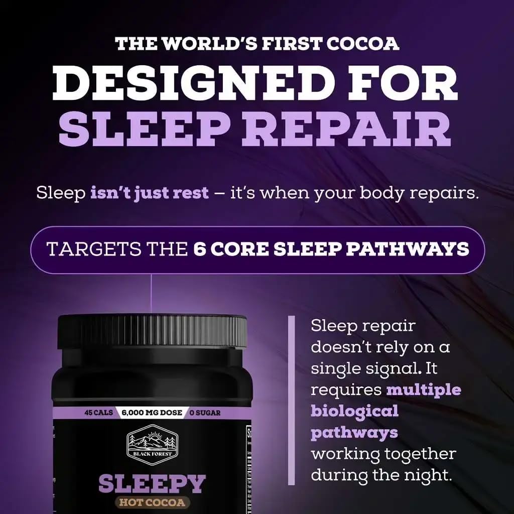 Black Forest Sleepy Hot Cocoa - Magnesium Hot Chocolate Sleepy Cocoa Sleep Powder for Adults with Melatonin & L-Theanine - Natural Sleep Drink Mix for Deep Sleep & Relaxation,