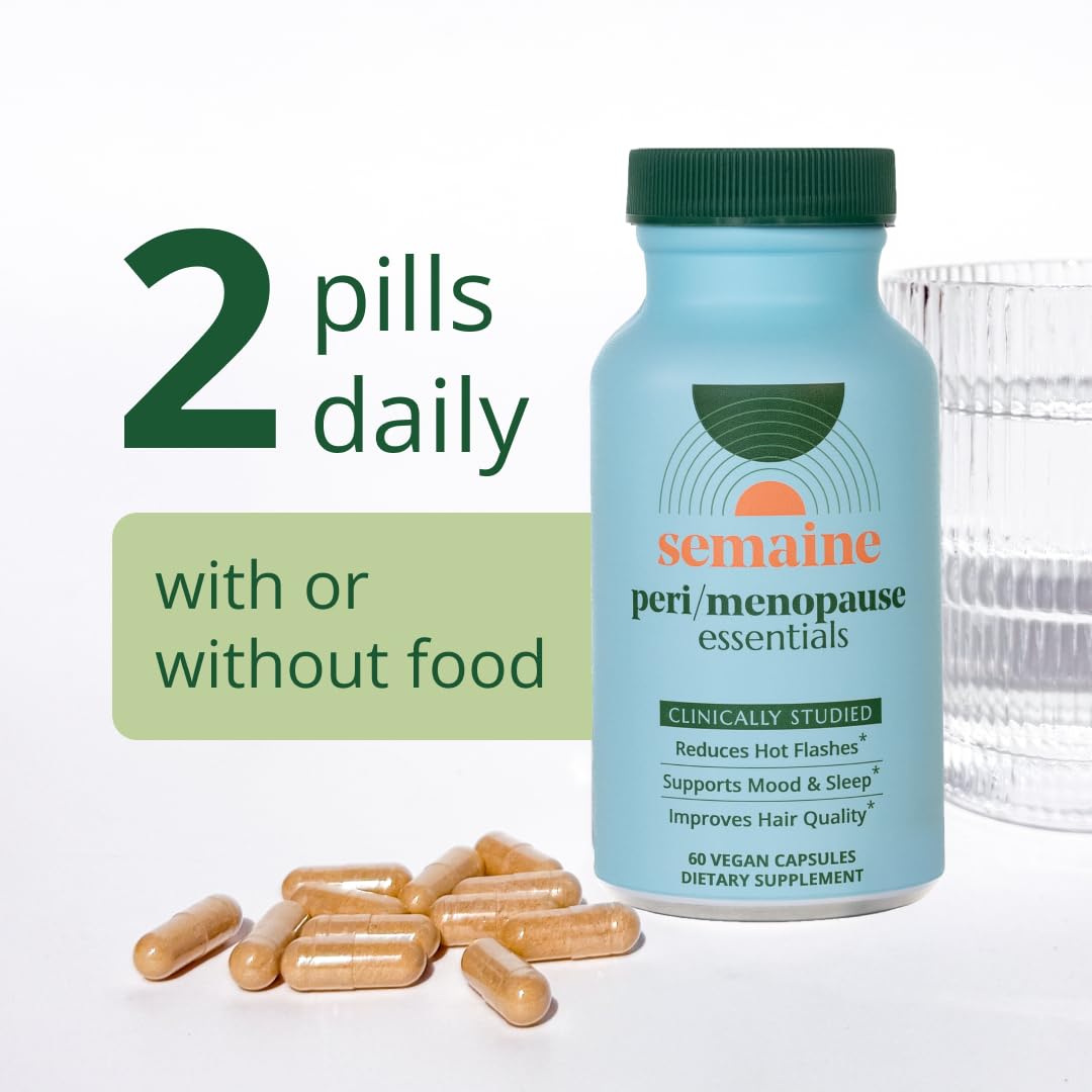 Semaine Peri/Menopause Essentials, 60 Ct. - Fuller Hair, No More Hot Flashes, Hormone Balance, Better Sleep & More - Clinically-Studied, Non-Hormonal Formula Semaine Au supplements