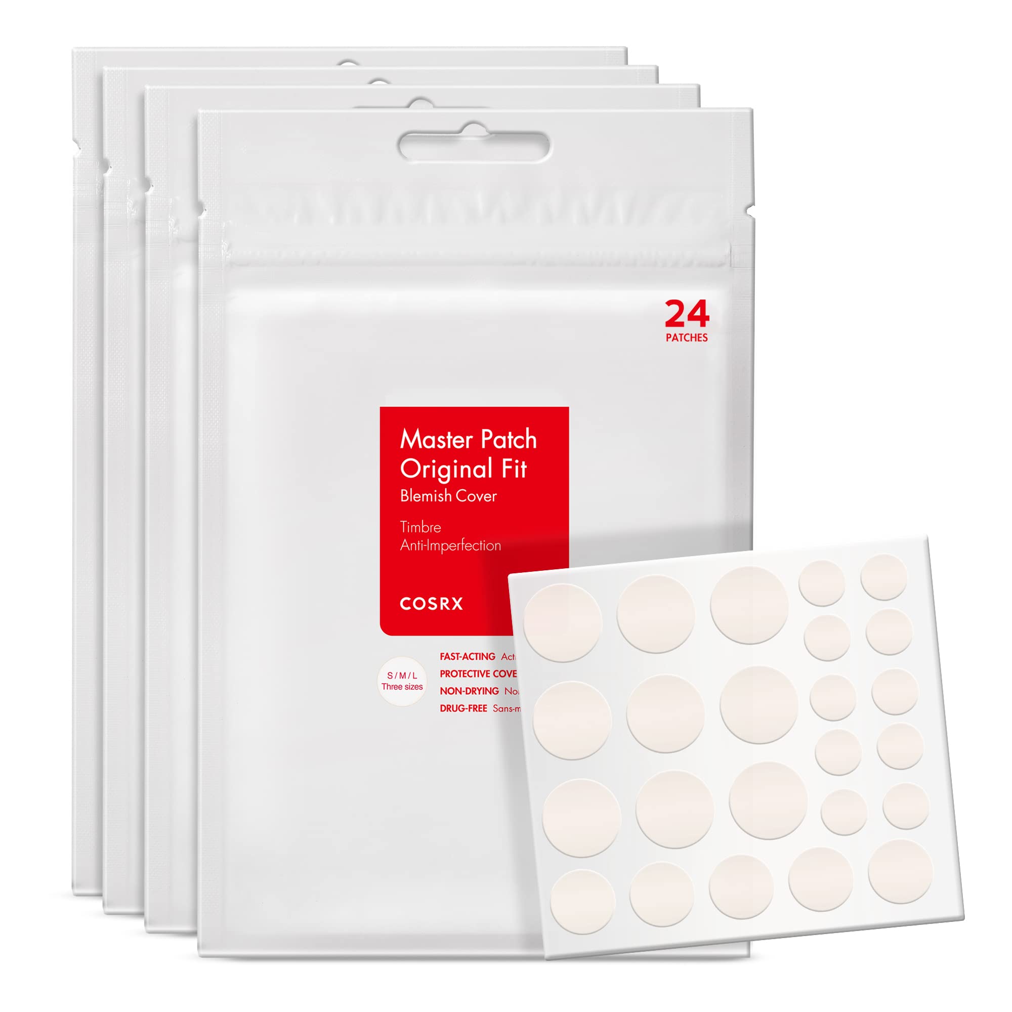 COSRX Acne Pimple Patch (96) Absorbing Hydrocolloid Original 3 Size Patches for Blemishes and Zits Cover