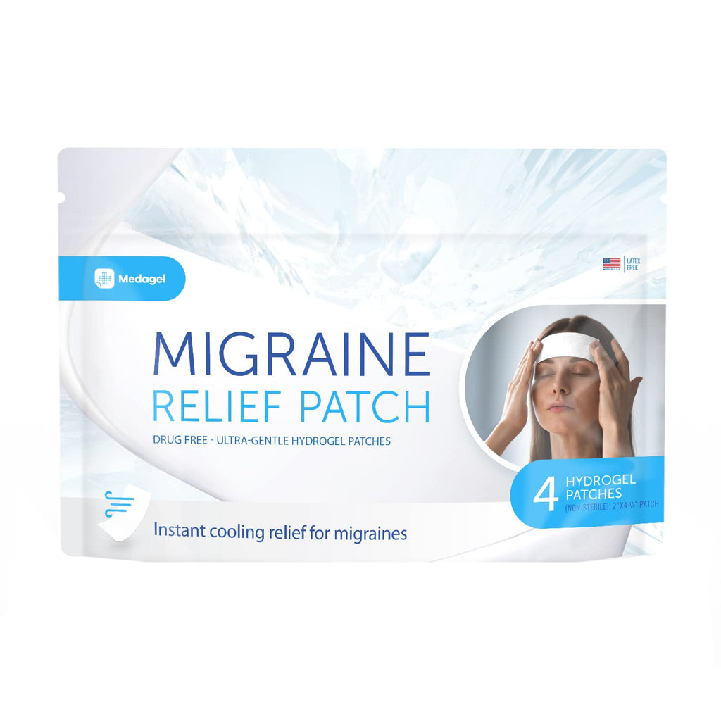 Medagel Migraine Relief Patch, Cooling Patches for Migraine, Fever, Hormone, & Headaches, Mess & Odor-Free Hydrogel Cooling, Made in The USA, 1 Pack (4 x Patches) White Medagel Au supplements
