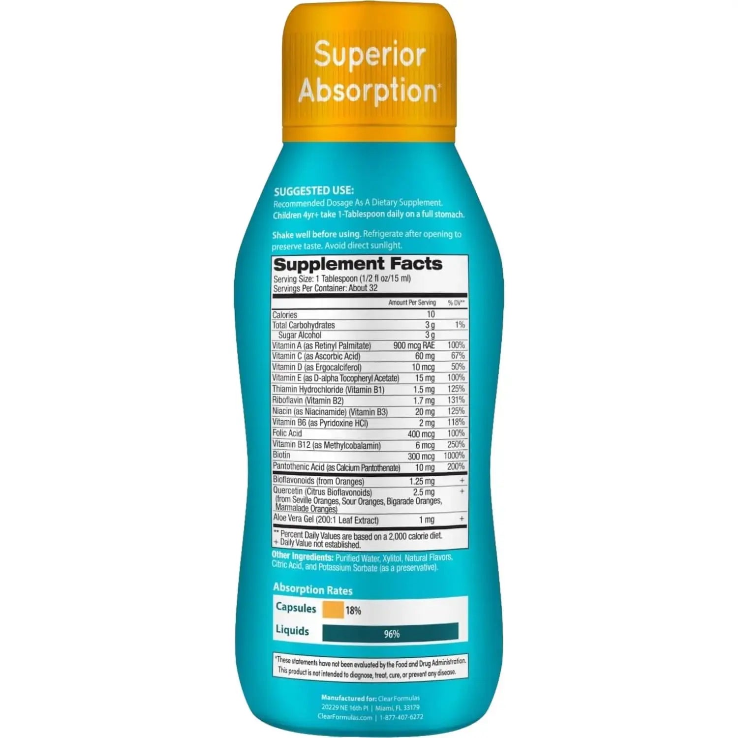 Sugar Free Liquid Multivitamin for Kids - High Absorption Kids Liquid Multivitamin with Vitamins A C D E & B Complex Plus Quercetin Immune Support Complex Clear Formulas Au supplements