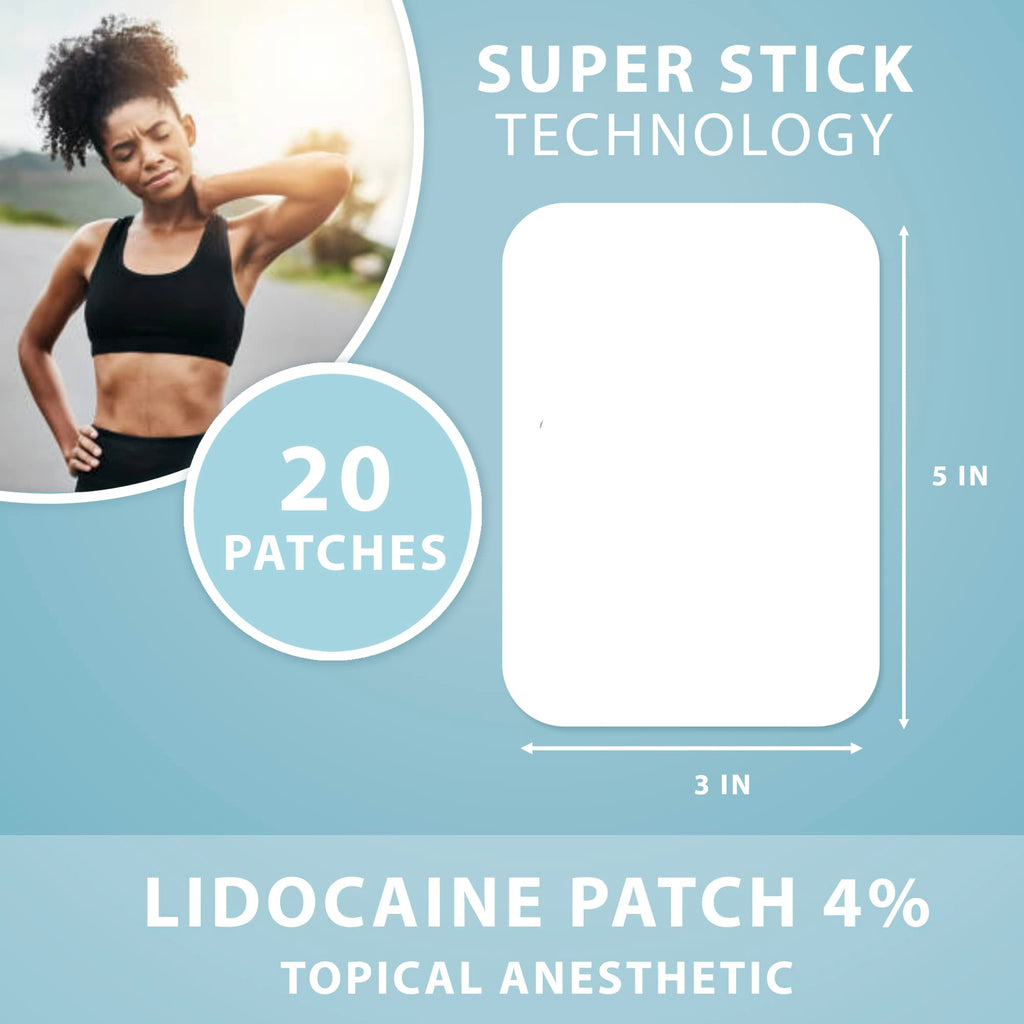 Curist Super Stick Lidocaine Patches Topical Pain Relief - Long Lasting Adhesive for Back Relief, Neck Relief, Sore Muscle Relief (20 Patches -1 Pack - 3x5 Lidocaine 4% Patches) Curist Au supplements