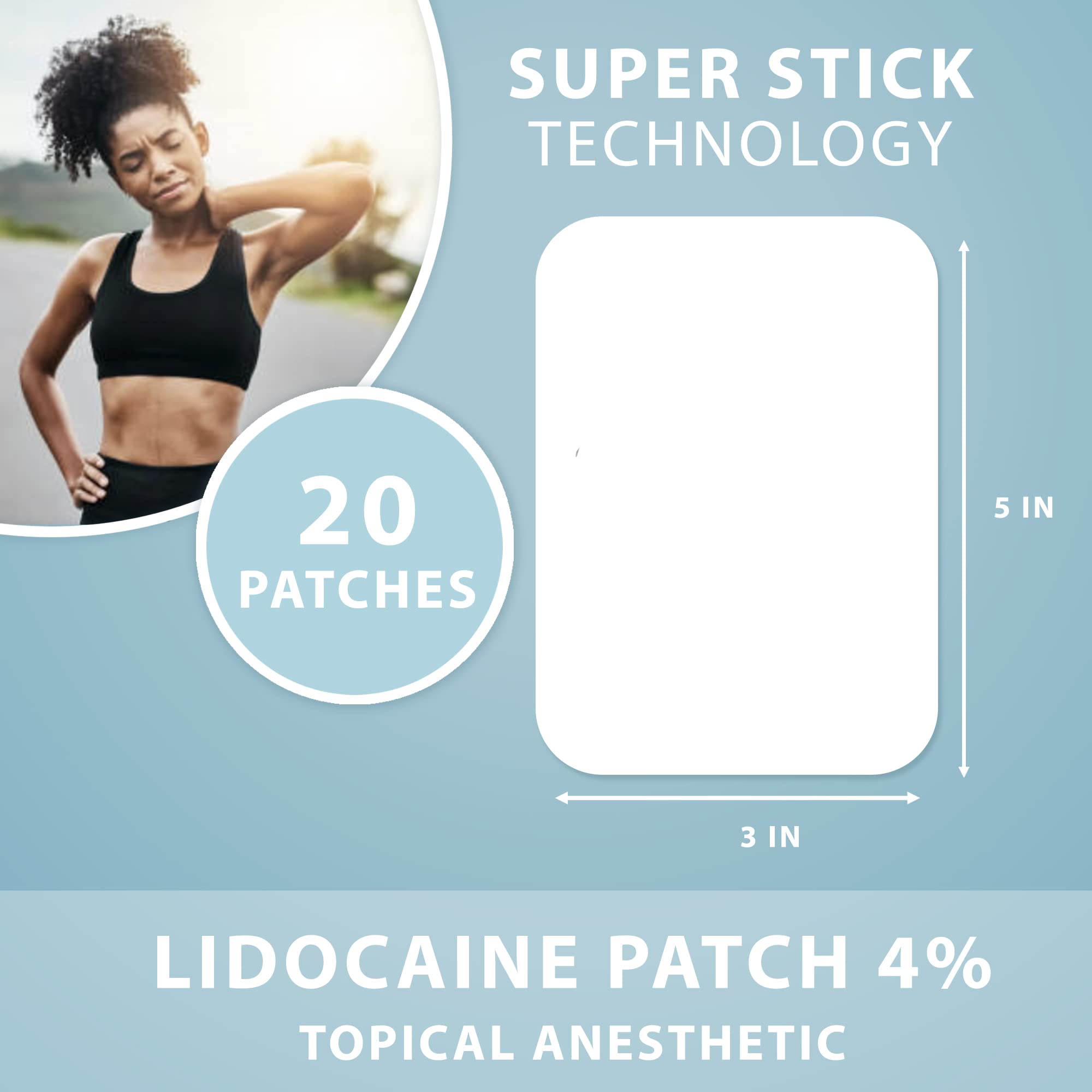 Curist Super Stick Lidocaine Patches Topical Pain Relief - Long Lasting Adhesive for Back Relief, Neck Relief, Sore Muscle Relief (20 Patches -1 Pack - 3x5 Lidocaine 4% Patches) Curist Au supplements