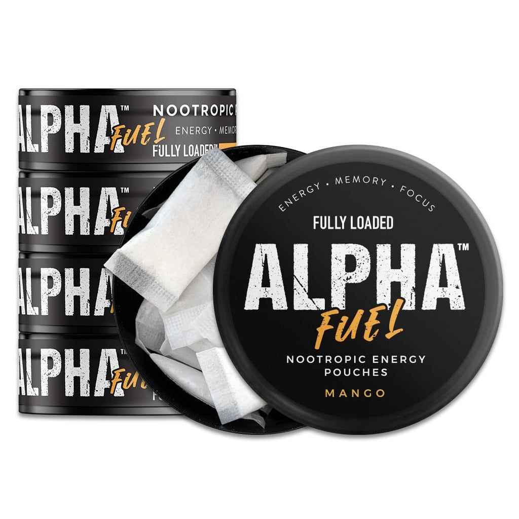 Fully Loaded Alpha Fuel Nootropic Pouches (Mango Fuel) - 5 cans, 15 Pouches per can - Energy Pouches containing Caffeine and nootropic Blend Fully Loaded Bullseye Au supplements
