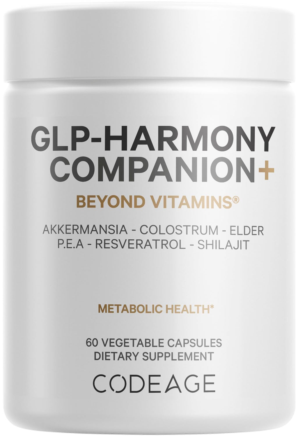 Codeage GLP-Harmony Companion+ Supplement - GLP-1 Agonist Support - Lion's Mane, Pea, Colostrum, Shilajit, Akkermansia, Elder, Citrus Bioflavonoids, Broccoli, Resveratrol - Non-GMO - 60 Capsules Codeage Au supplements