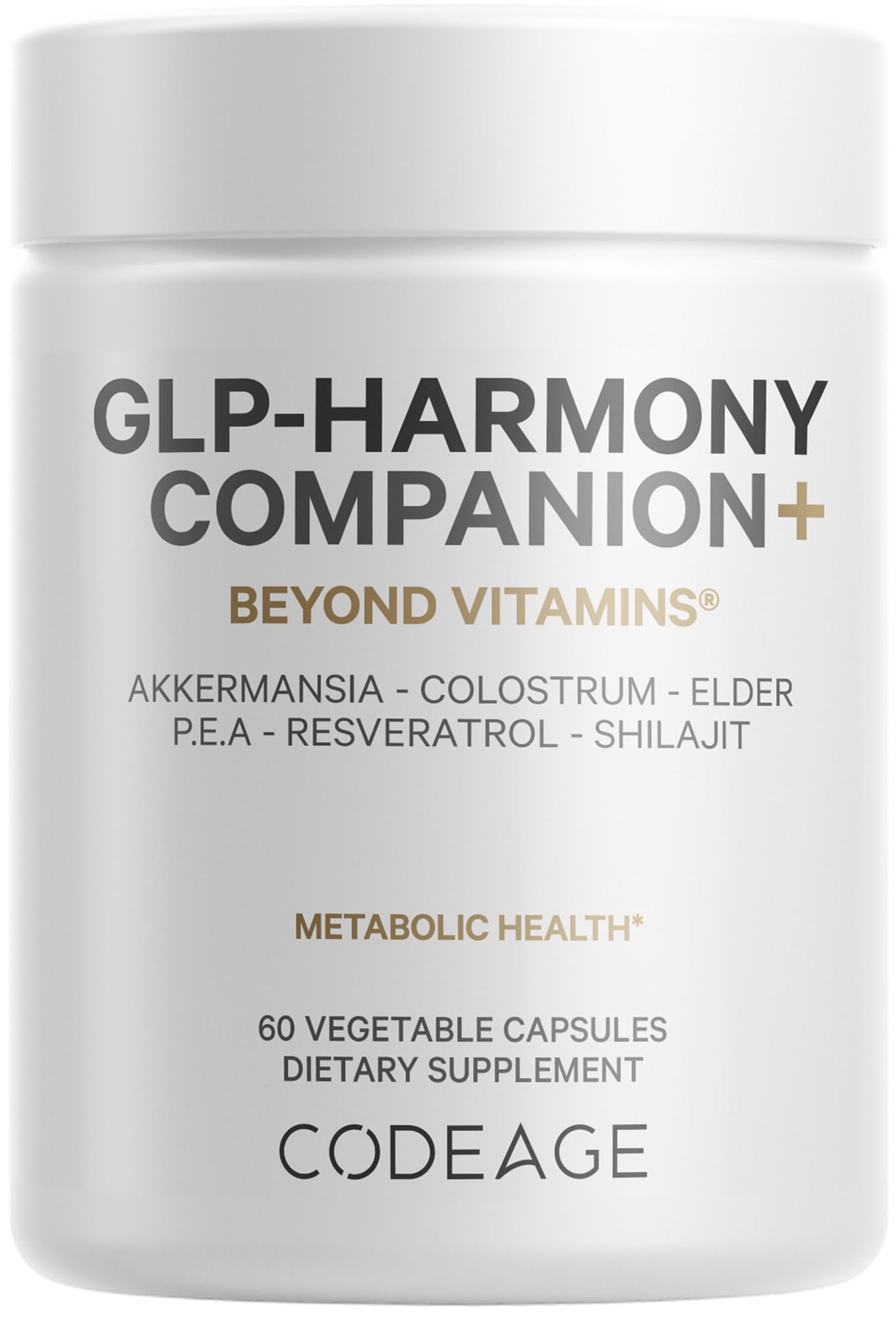 Codeage GLP-Harmony Companion+ Supplement - GLP-1 Agonist Support - Lion's Mane, Pea, Colostrum, Shilajit, Akkermansia, Elder, Citrus Bioflavonoids, Broccoli, Resveratrol - Non-GMO - 60 Capsules Codeage Au supplements