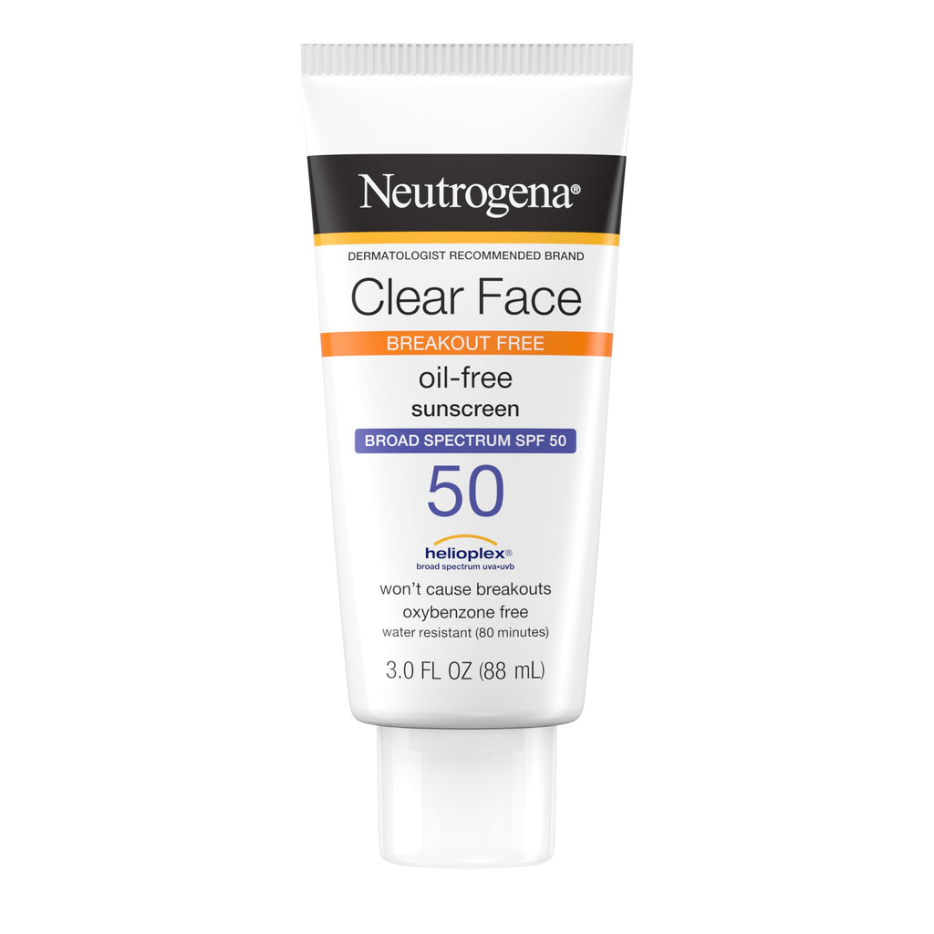 Neutrogena Clear Face Sunscreen Lotion for Acne-Prone Skin, Broad Spectrum SPF 50, Sunscreen for Face & Oily Skin