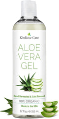 KinRose Care, 12oz Organic Aloe Vera Gel for Face, Skin, Hair & Sunburn Relief - From 100 Percent Pure Aloe Vera