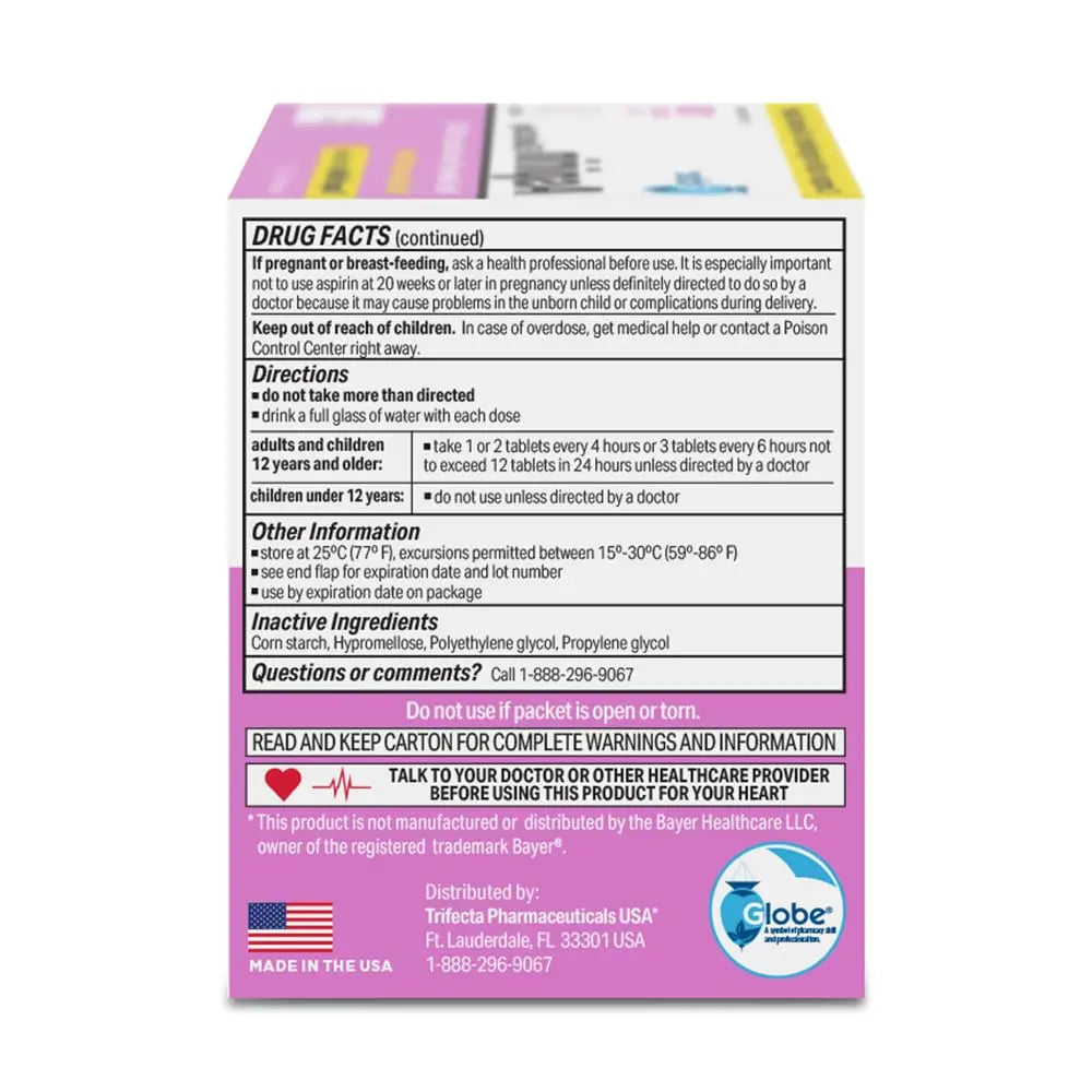 Globe Aspirin Tablets, 325 mg - 100 Count, Single Use Packets, NSAID Pain Relief, Pain Reliever & Fever Reducer, Arthritis Pain Relief, Headache Relief, Migraine Medicine Aspirin Pain Reliever. Globe Au supplements