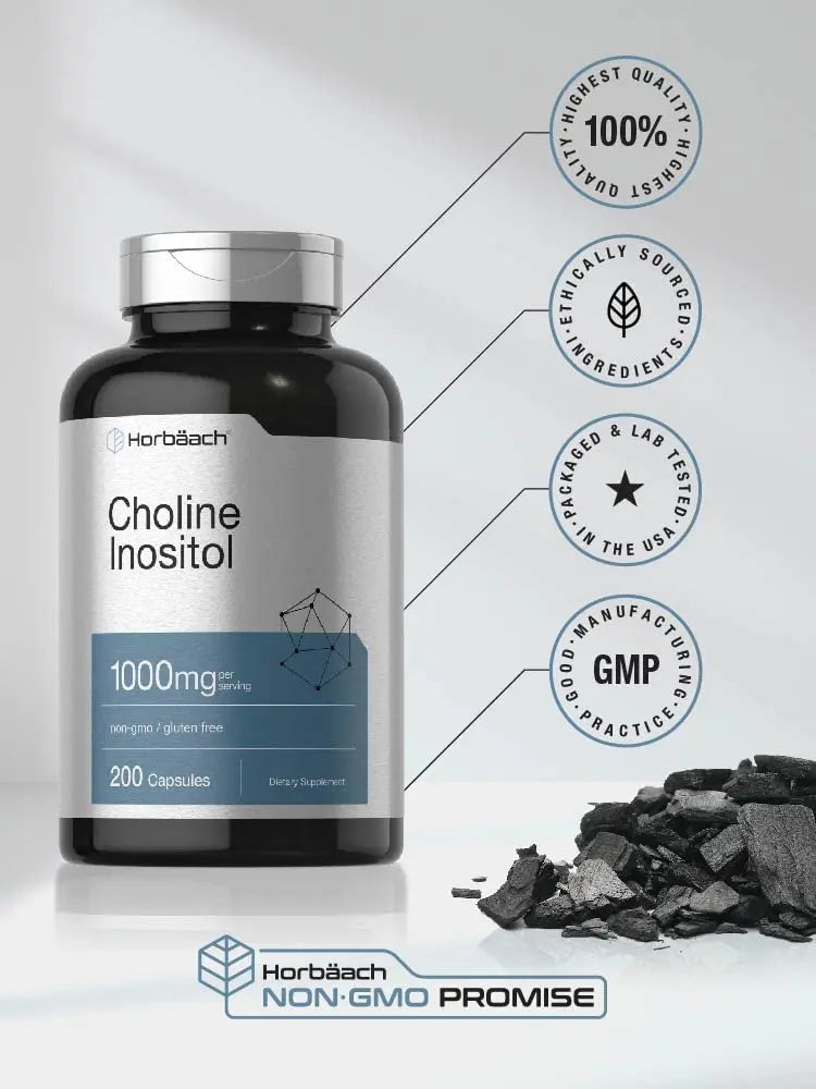 Choline Inositol 1000mg Supplement | 200 Capsules | Non-GMO, Gluten Free | by Horbaach Horbäach Au supplements