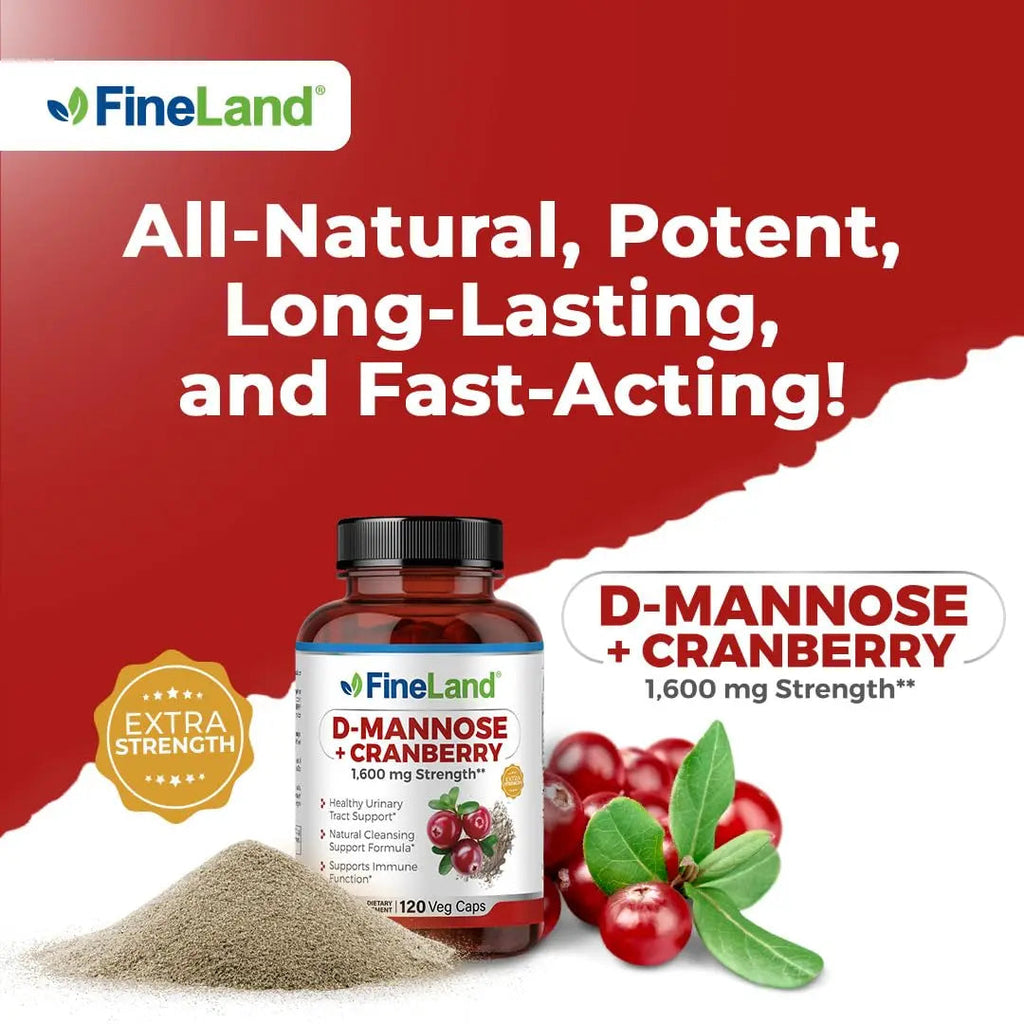 FineLand D-Mannose + Cranberry – 1600mg per Serving – 120 Vegan Capsules – Urinary Tract & Bladder Health Support – Non-GMO, Gluten-Free, Made in USA FineLand Au supplements