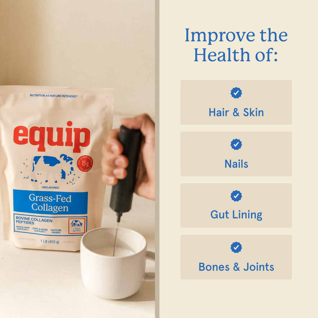 Equip Foods Grass Fed Collagen Powder | Hydrolyzed Bovine Collagen Peptides with Amino Acids | Prime Beef Collagen for Healthy Joints, Skin & Nails | Non-GMO, Paleo Friendly