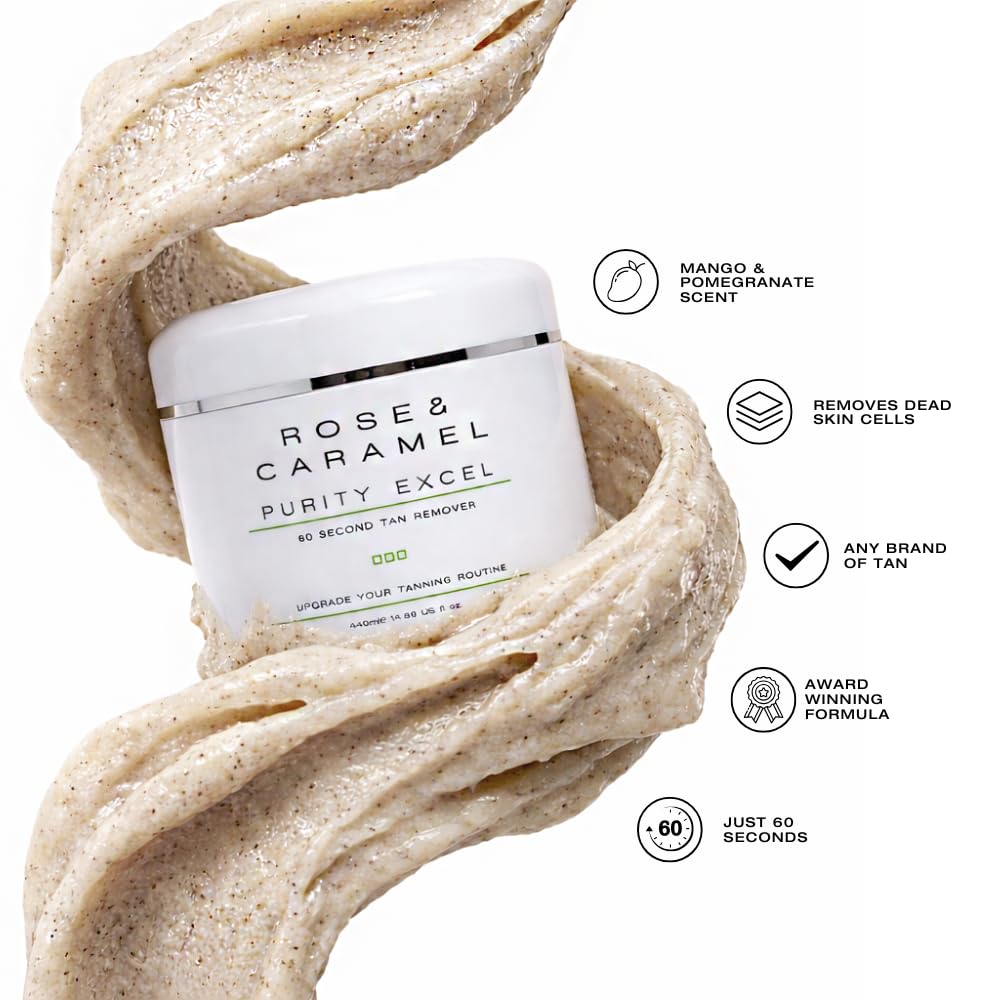 Rose & Caramel Purity Excel 60 Second Miracle Express Self Tan Remover & Exfoliating Tan Eraser Body Scrub 14.89 Fl Oz (440ml)