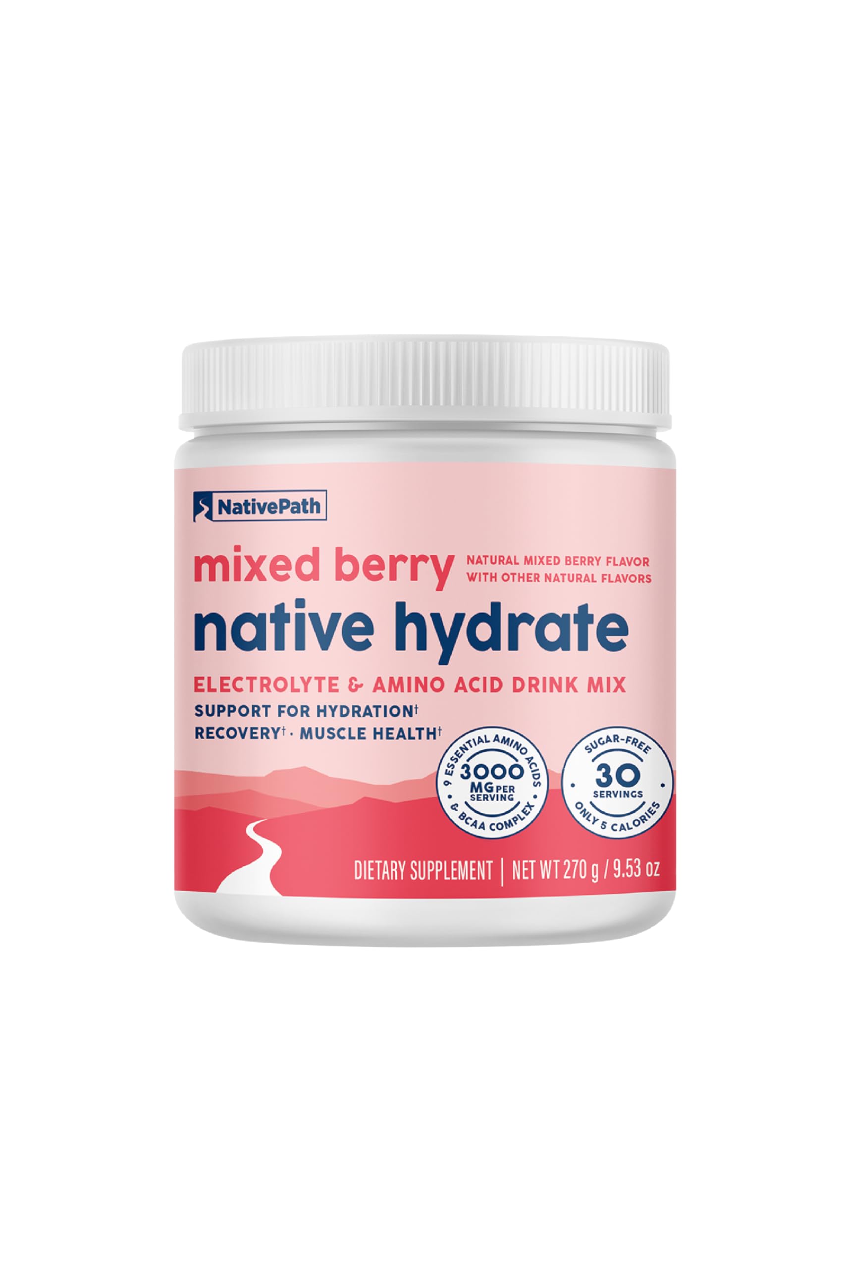 NativePath Hydrate, Zero Sugar, Electrolytes Powder with BCAAs, Mixed Berry Hydration, Keto & Paleo Friendly, 30 Servings