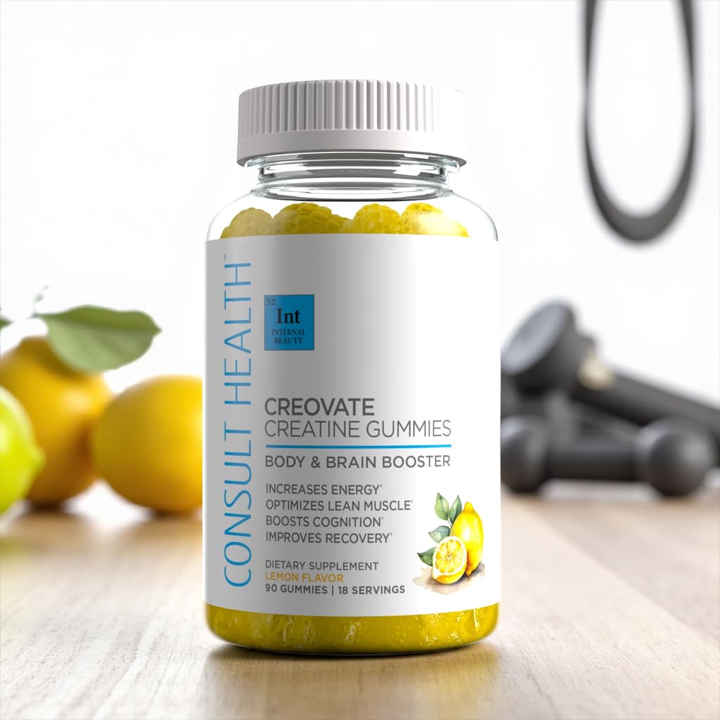 Consult Health CREOVATE CREATINE MONOHYDRATE Gummies 5g Dose for Men & Women to Support Muscle, Strength, Recovery, Cognitive Health & Memory, Zero Sugar, Gluten Free, Natural Lemon, 90 Count Consult Health Au supplements