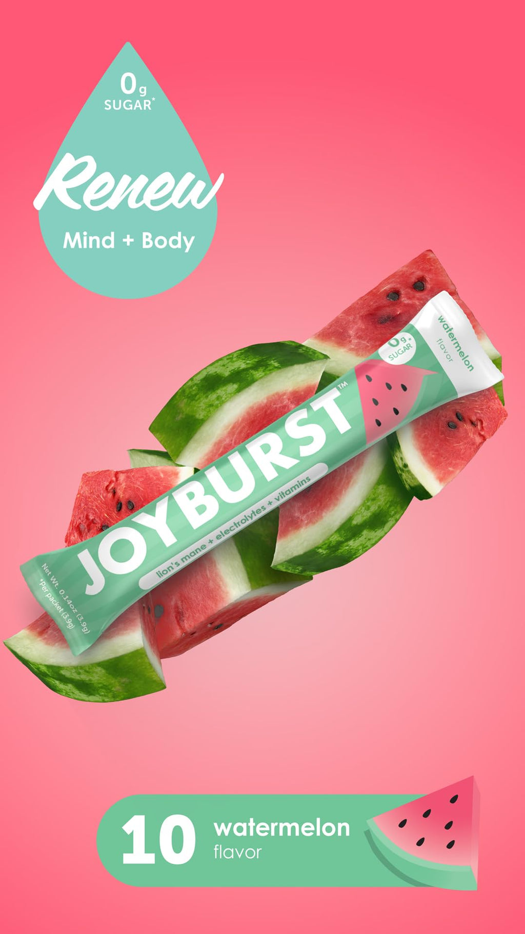 Joyburst Sugar Free Electrolytes Powder Packets, Instant Hydration Drink Mix Sticks, Variety Pack (10 Watermelon, 10 Strawberry Lemonade), Rehydrate On-The-Go