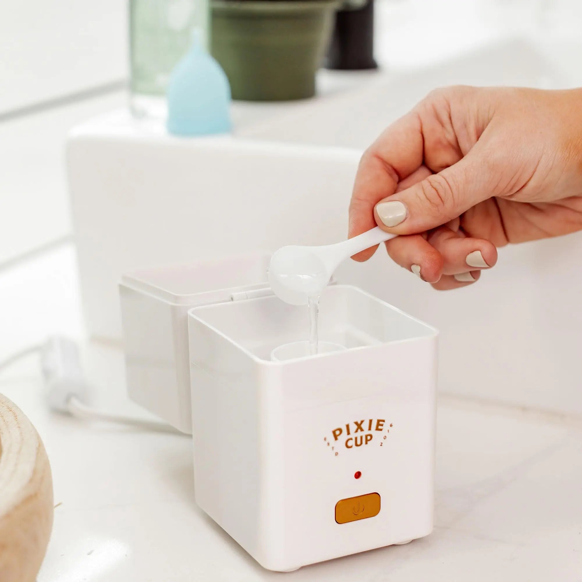 Pixie Menstrual Cup Sterilizer Cleaner Machine - The Only Hinged Lid Steamer & Drying Stand Pixie Cup Au supplements