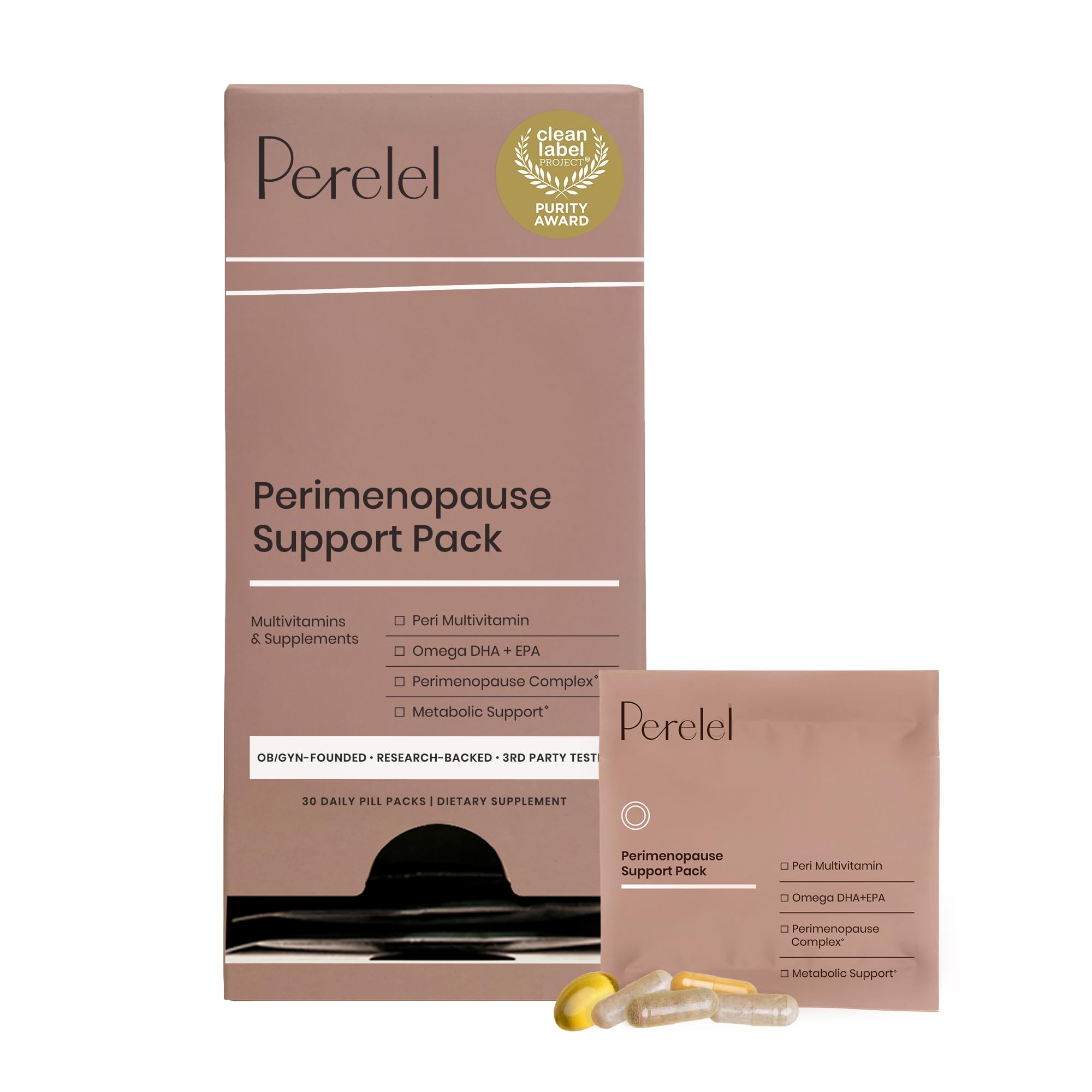 Perelel Peri Support Pack, Perimenopause Vitamins for Women, for Womens Nutrition Support & Overall Wellness, Soy & Gluten Free, Non GMO, 30 Daily Pill Packs Perelel Au supplements
