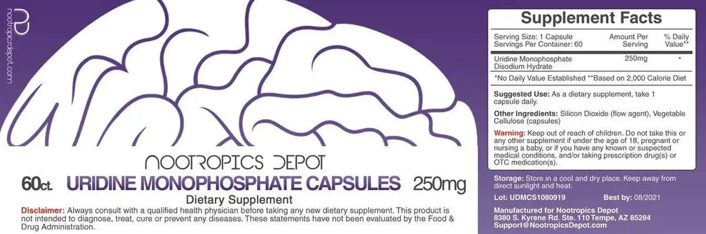 Nootropics Depot Uridine Monophosphate Capsules | Disodium Salt (60 Count) Cognitive Enhancer* | Nootropic | Choline Precursor Nootropics Depot Au supplements