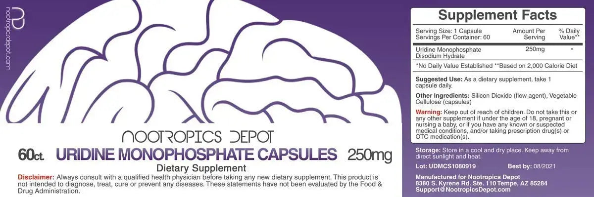 Nootropics Depot Uridine Monophosphate Capsules | Disodium Salt (60 Count) Cognitive Enhancer* | Nootropic | Choline Precursor Nootropics Depot Au supplements