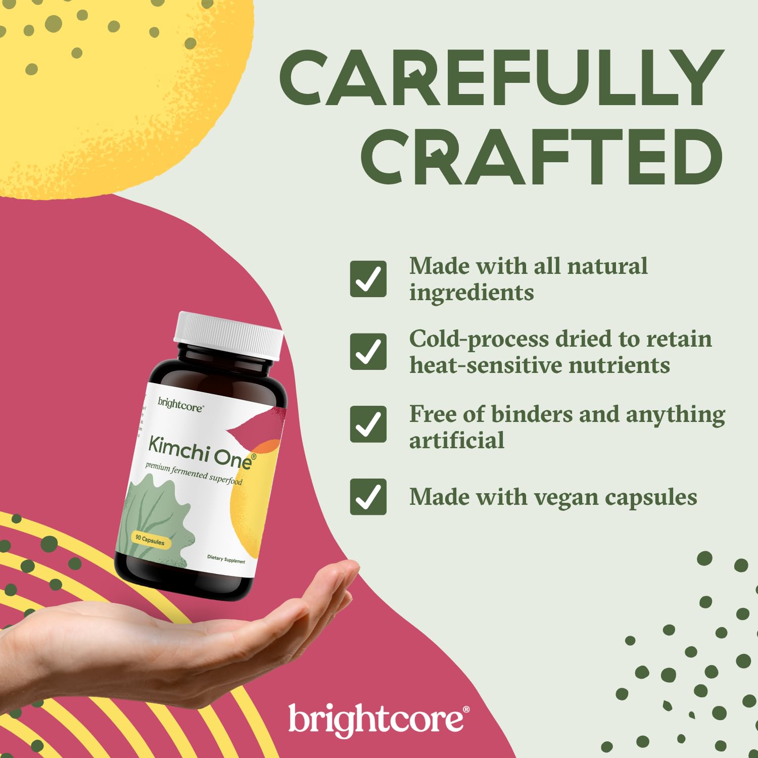 Brightcore Nutrition - Kimchi One, Kimchi Powder Capsules, Probiotics, Enzymes, & Antioxidant Supplement, Premium Gut Health Superfood