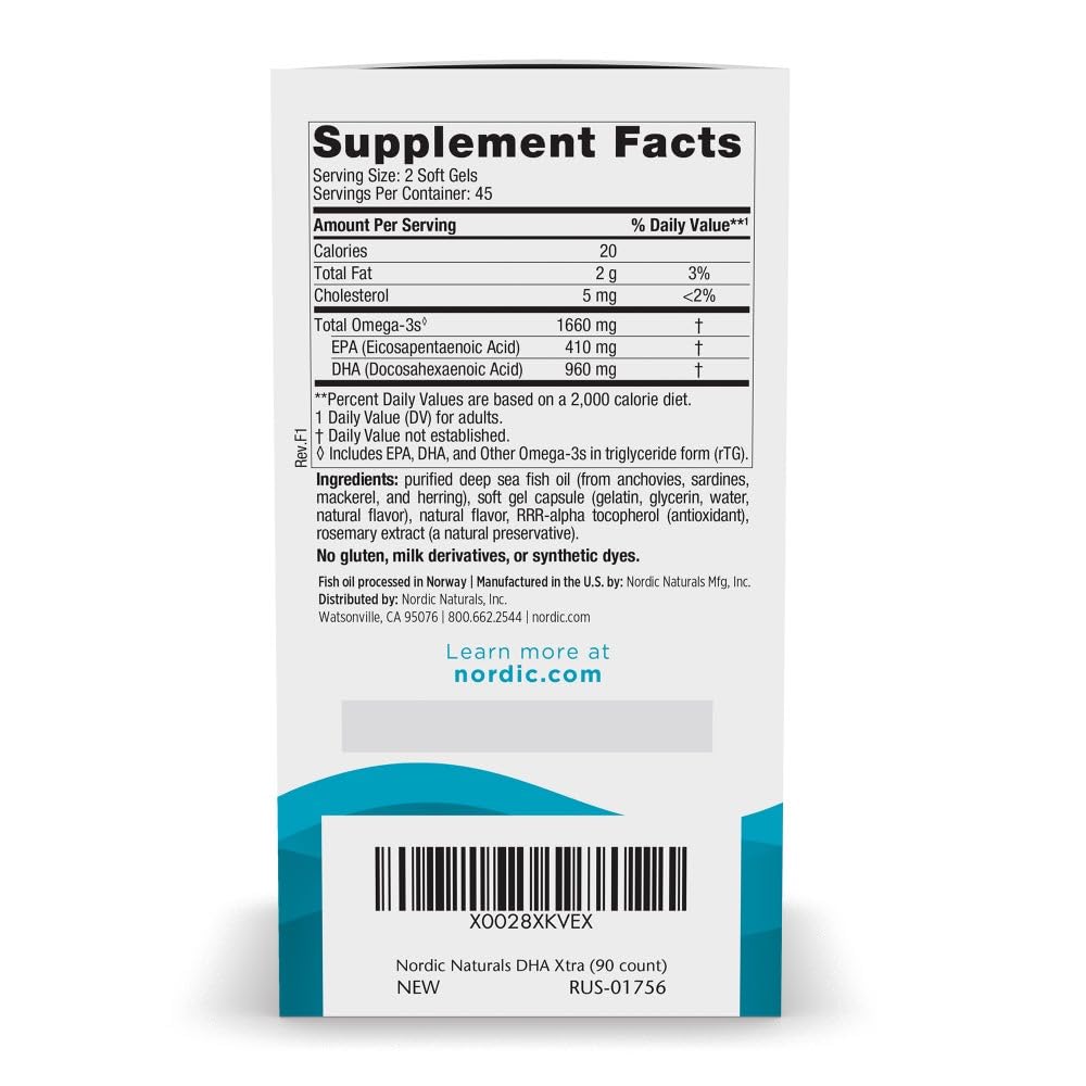 Nordic Naturals DHA Xtra, Strawberry - 90 Soft Gels - 1660 mg Omega-3 - High-Intensity DHA Formula for Brain & Nervous System Support