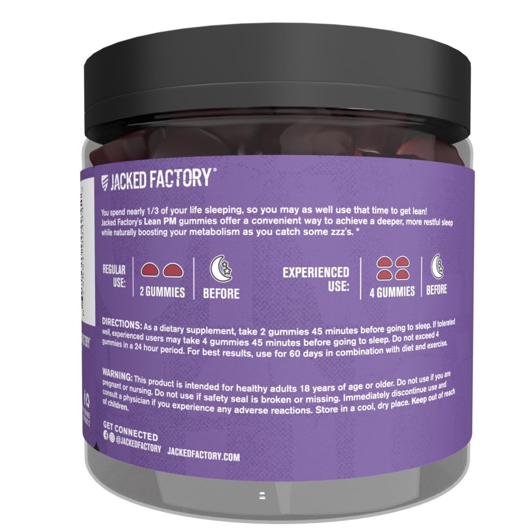 Jacked Factory Lean PM Weight Loss Gummies - Night Time Fat Burner & Appetite Suppressant Sleep Supplement with Melatonin & Ashwagandha
