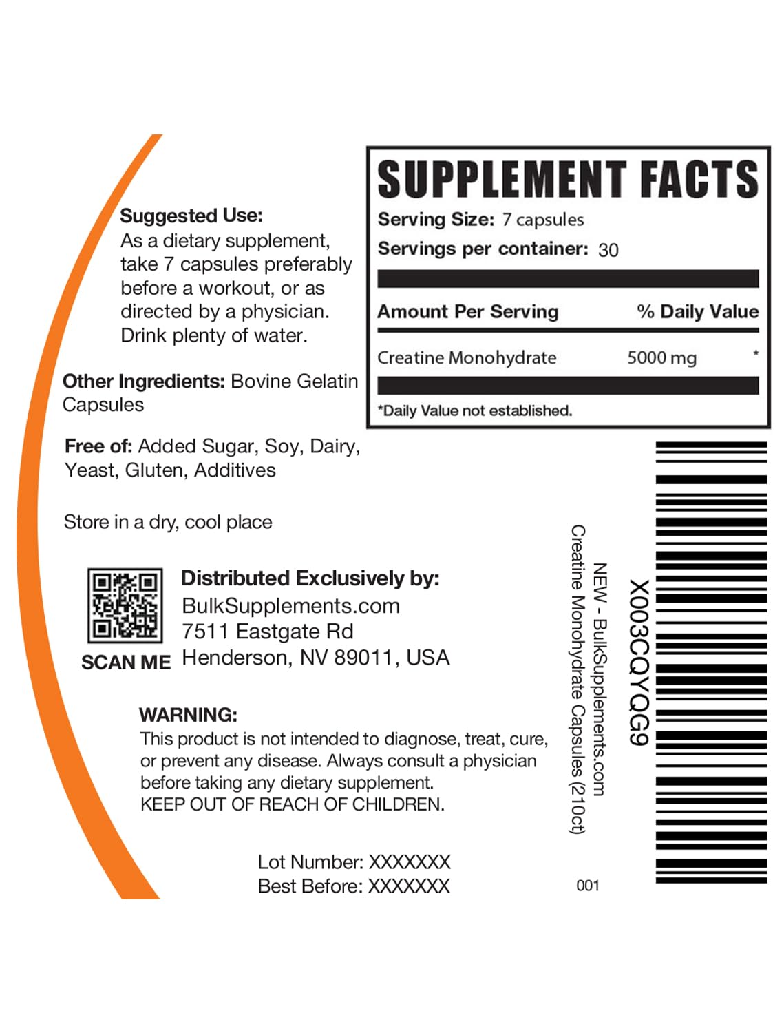 BulkSupplements.com Creatine Monohydrate Capsules - Micronized Creatine Monohydrate, Sports Nutrition - 7 Capsules per Serving, 5000mg, Gluten Free, 210 Count (Pack of 1) BulkSupplements Au supplements
