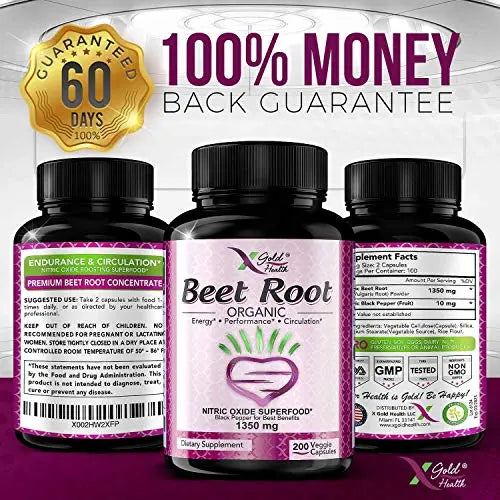Organic Beet Root Powder 1350mg 200 Veggie caps Superfood Nitric Oxide Strongest X Gold Health Au supplements