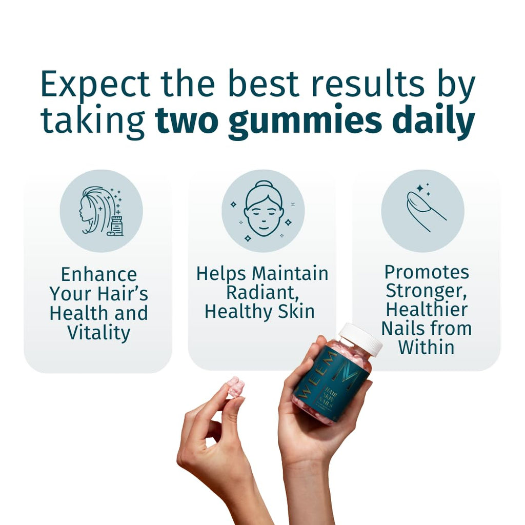 WEEM Hair Skin and Nails Gummies - Supports Healthy Hair - Vegan biotin Vitamins for Women & Men Supports Faster Hair Growth,