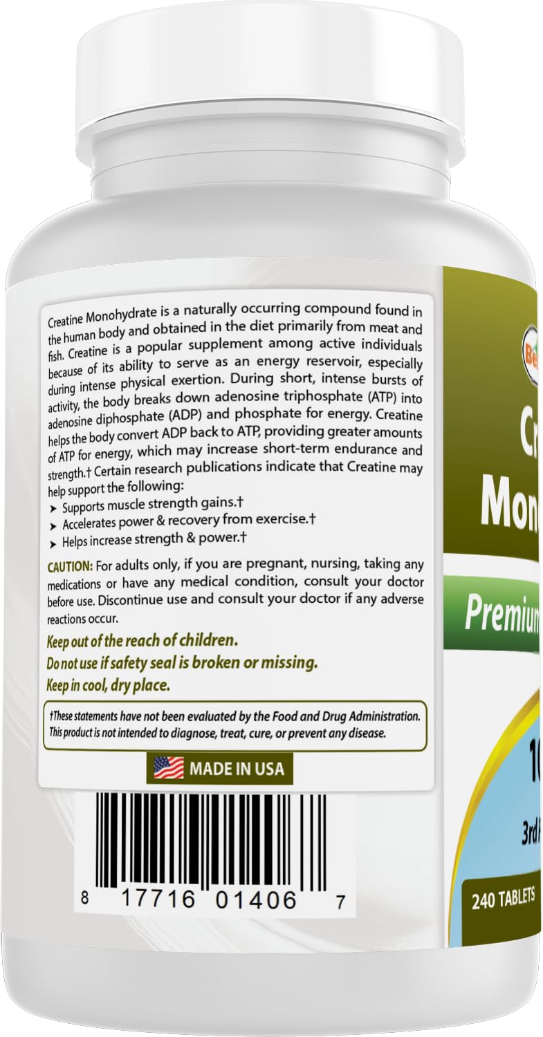 Best Naturals Creatine Monohydrate 1000 mg 240 Tablets Best Naturals Au supplements