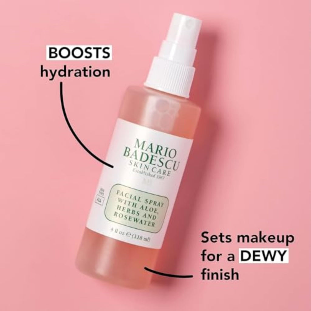 Mario Badescu Facial Spray with Aloe, Herbs and Rose Water for All Skin Types, Face Mist that Hydrates