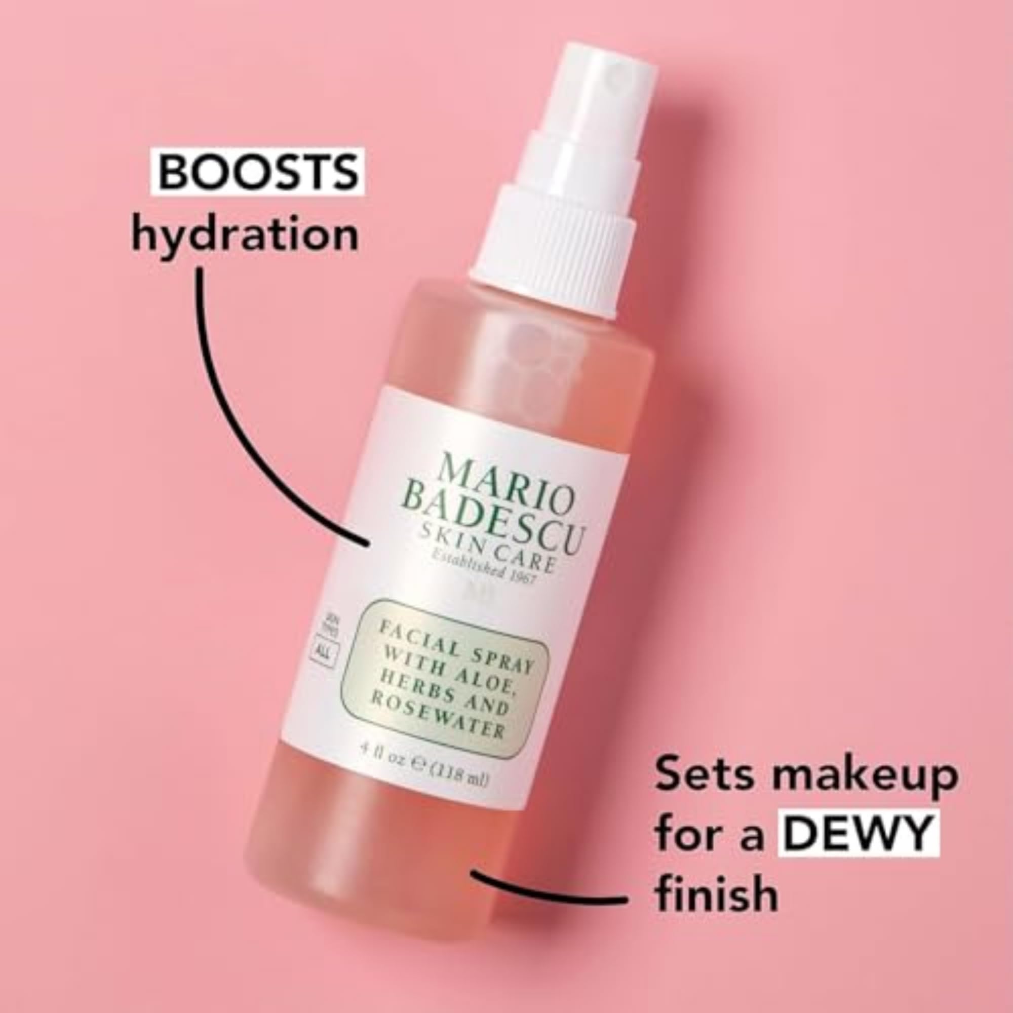 Mario Badescu Facial Spray with Aloe, Herbs and Rose Water for All Skin Types, Face Mist that Hydrates