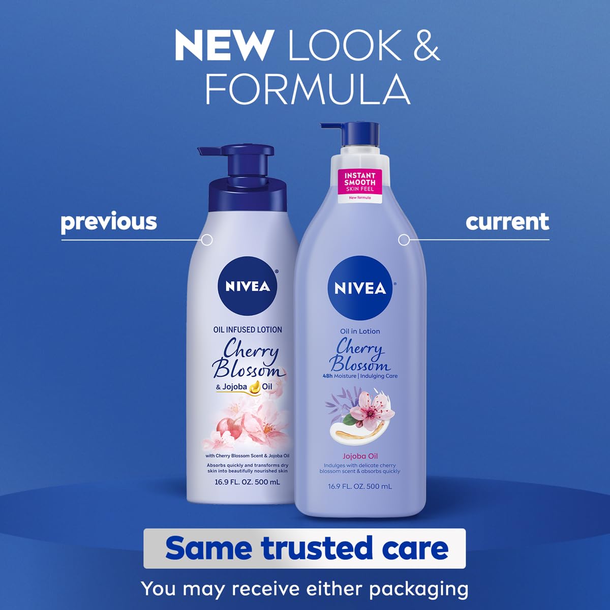 NIVEA Oil Infused Cherry Blossom and Jojoba Oil Body Lotion for Women, Fast-Absorbing and Non-Greasy Cherry Blossom Scented